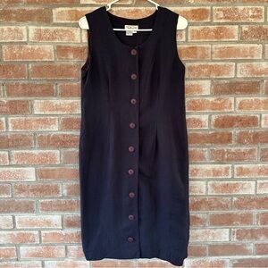 Talbots Linen Blend Button Up Sleeveless Shift Dress Women’s 10 Vintage Navy